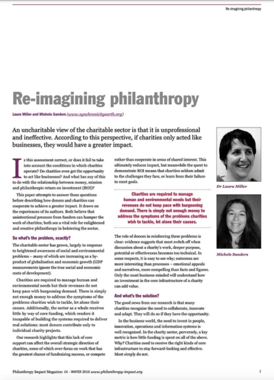 First page of article in Philanthropy magazine