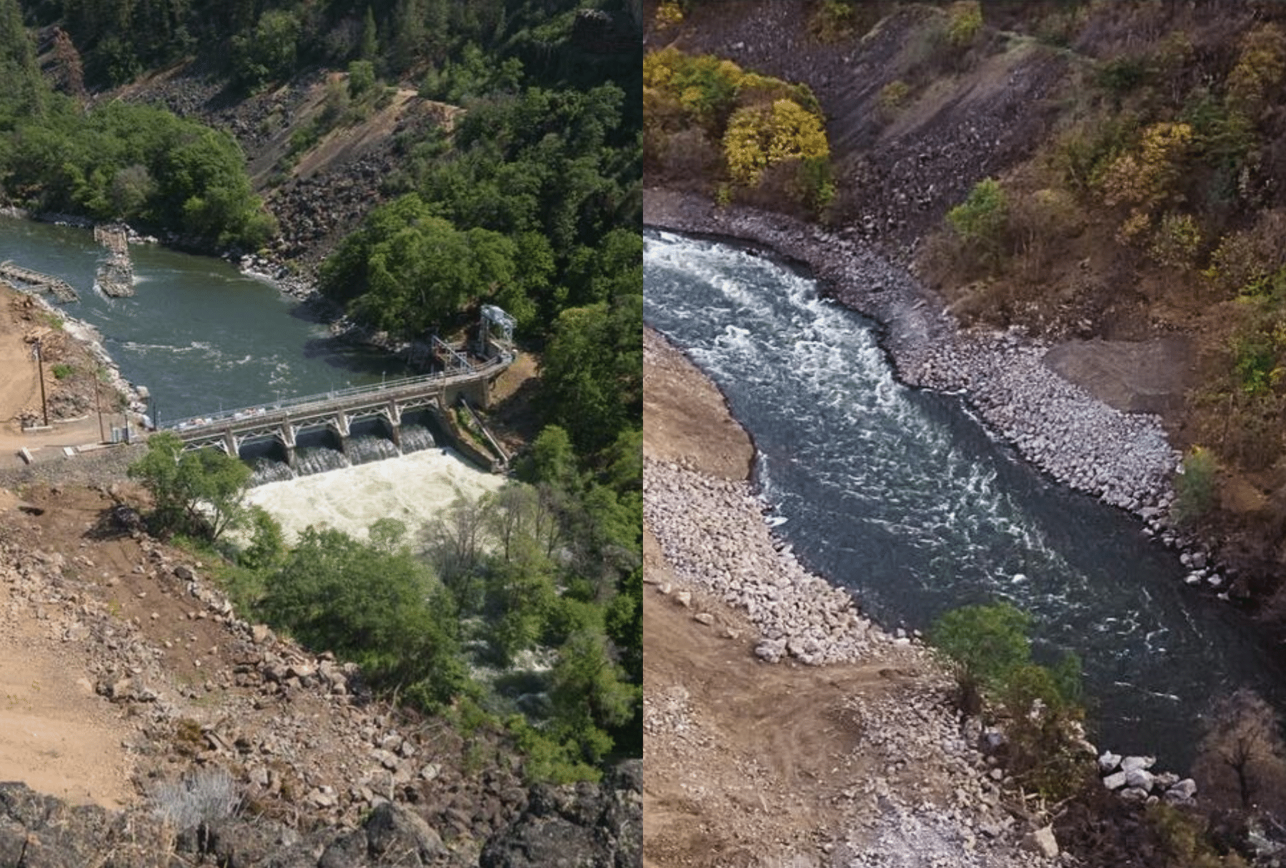 Before and after photos of Klamath river dam removal